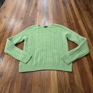 Lands' End 100% Cashmere Green Cable Knit Sweater Size Small